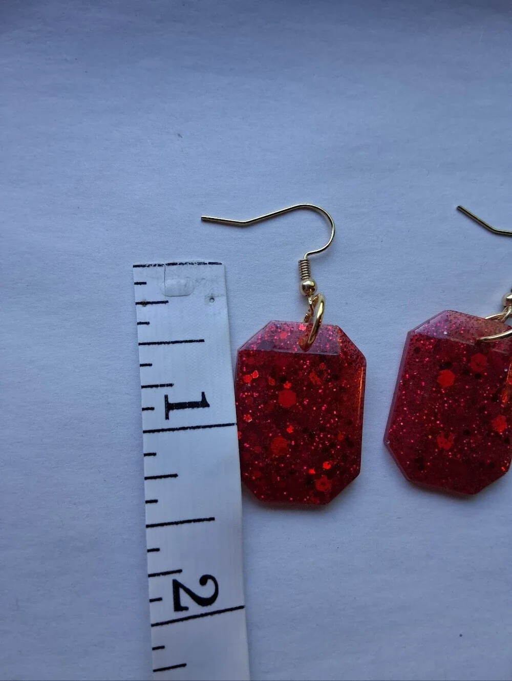 Hand Crafted Red Glitter Resin Dangle Earrings